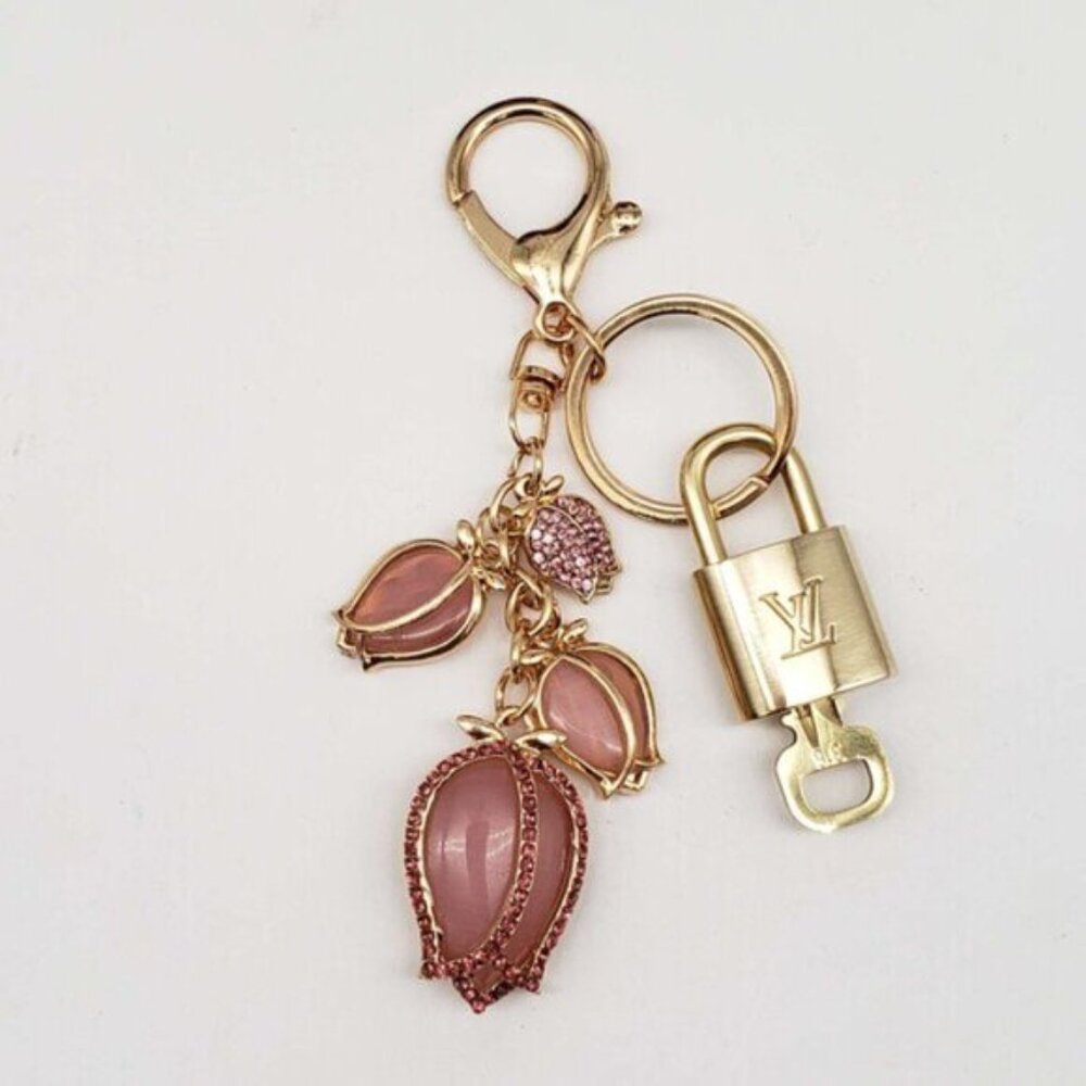 LV Gold Padlock 🔑 Authentic Louis Vuitton Charm + Unbranded Flower Keychain
